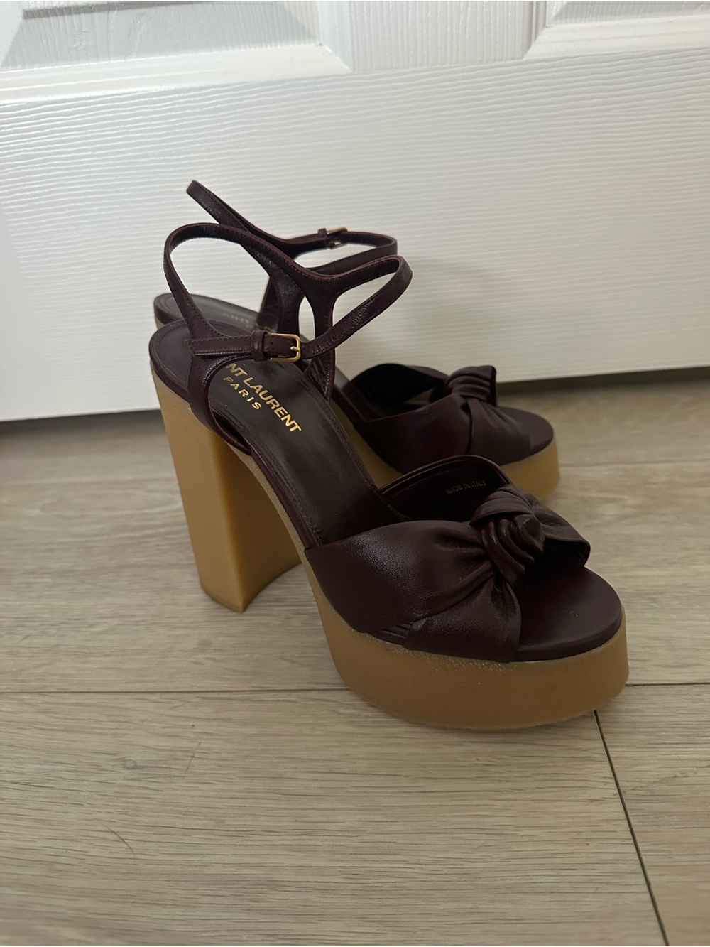 Saint Laurent Women's Bianca Knot Lambskin Leather Platform Sandal